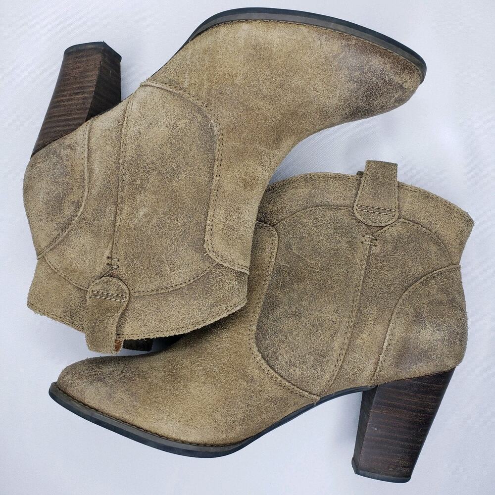 Clarks Indigo Womens Sz. 10.5 Distressed Brown Leather Western Ankle Boots Heels - Picture 14 of 14